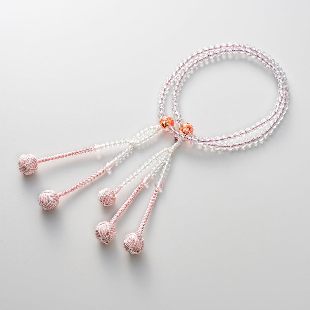 プラスチック念珠 親玉花柄入 水晶仕立 / 8寸