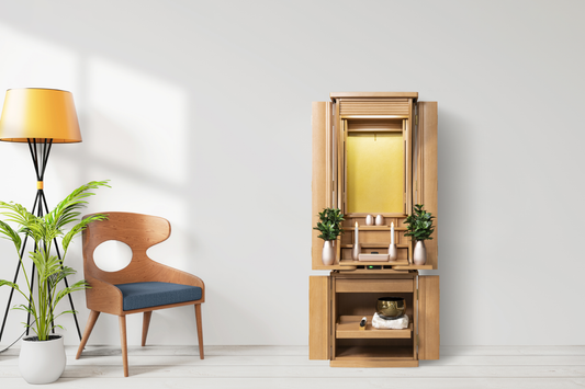 ゆとりある仏具レイアウト 家具調仏壇『イルマーレ』｜収納・膳引き付きで快適祈り空間