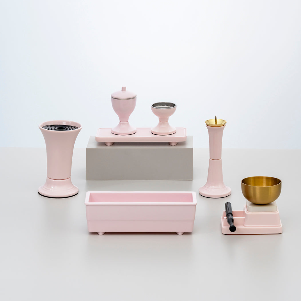 プラスチック仏具　ピース　７点セット / ピンク
